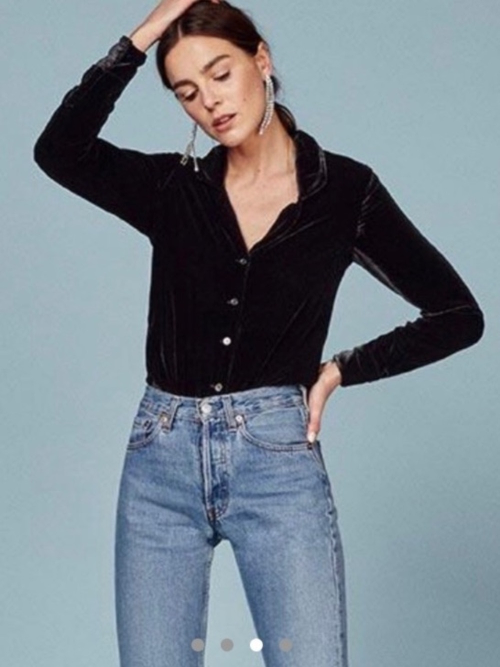 NWT Reformation Black Velvet Blouse